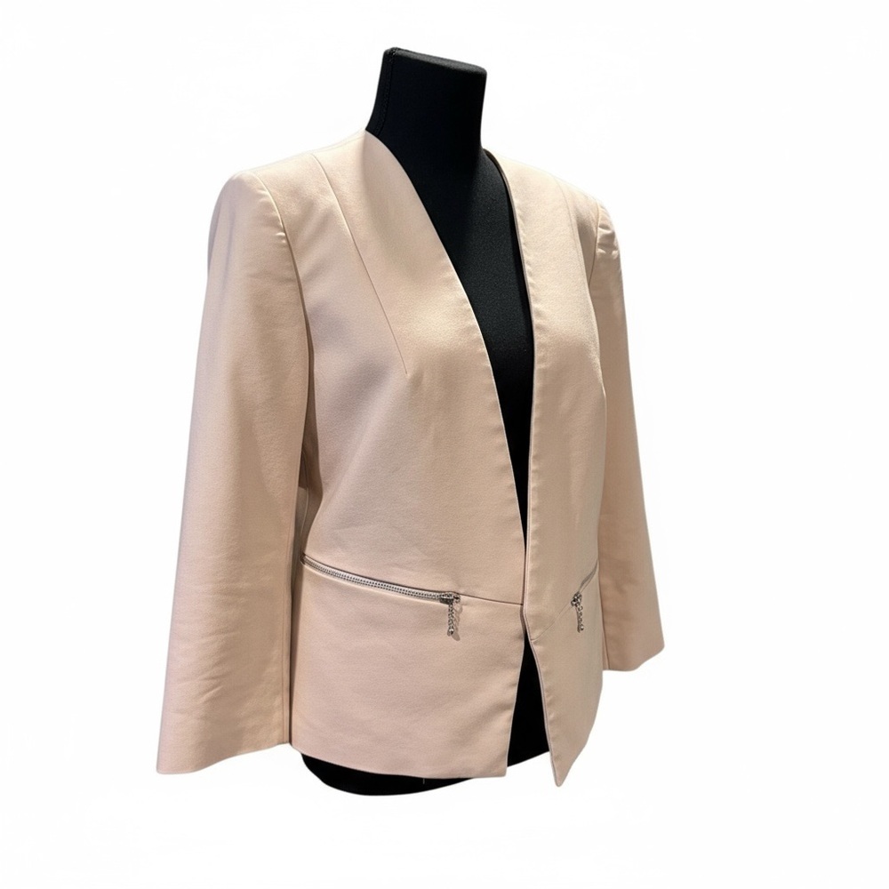 Express Beige Open-Front Blazer with Zip Pockets
